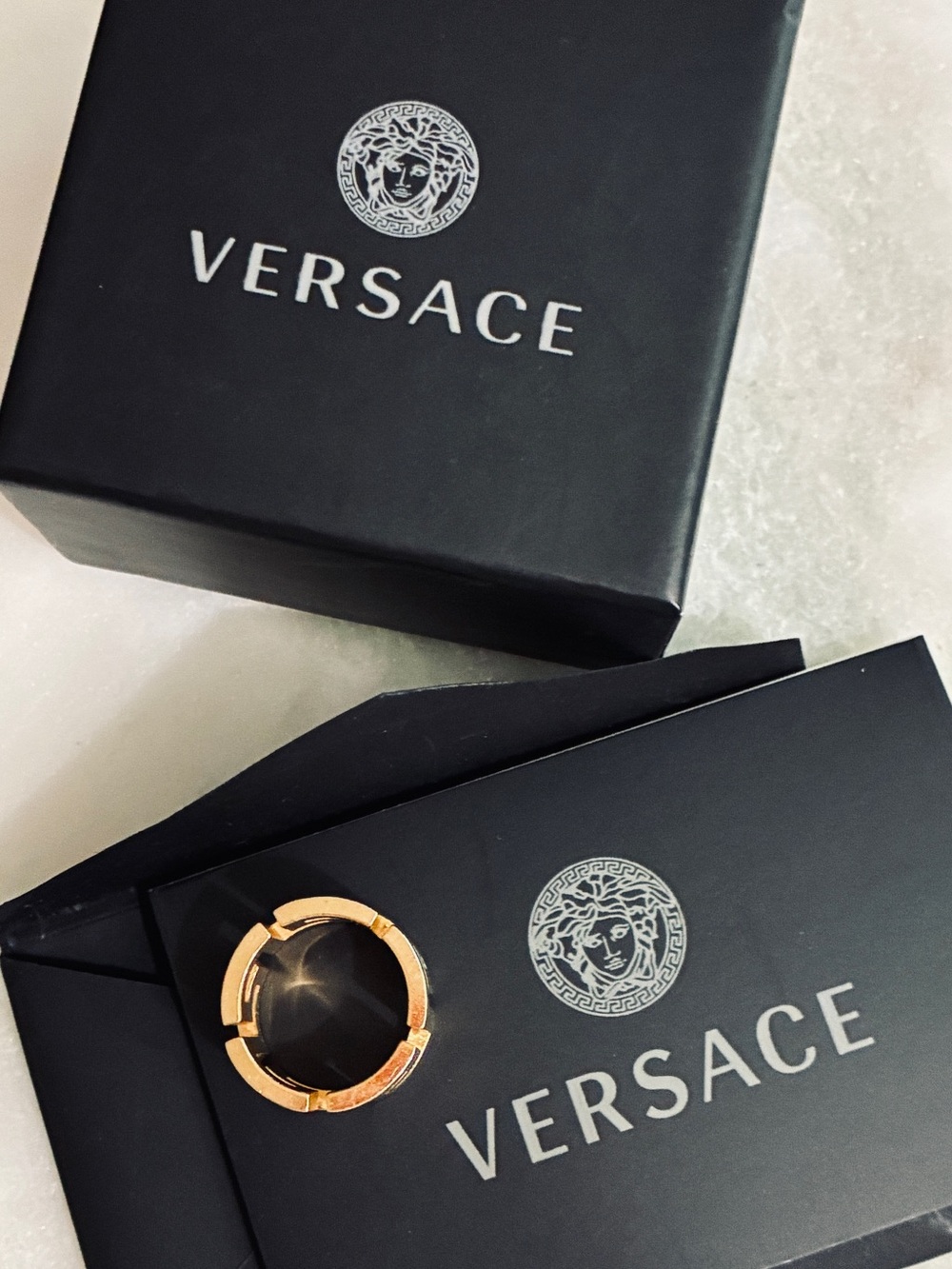 Versace Greca Ring Cut-Out Wide Band Gold Size 4.5